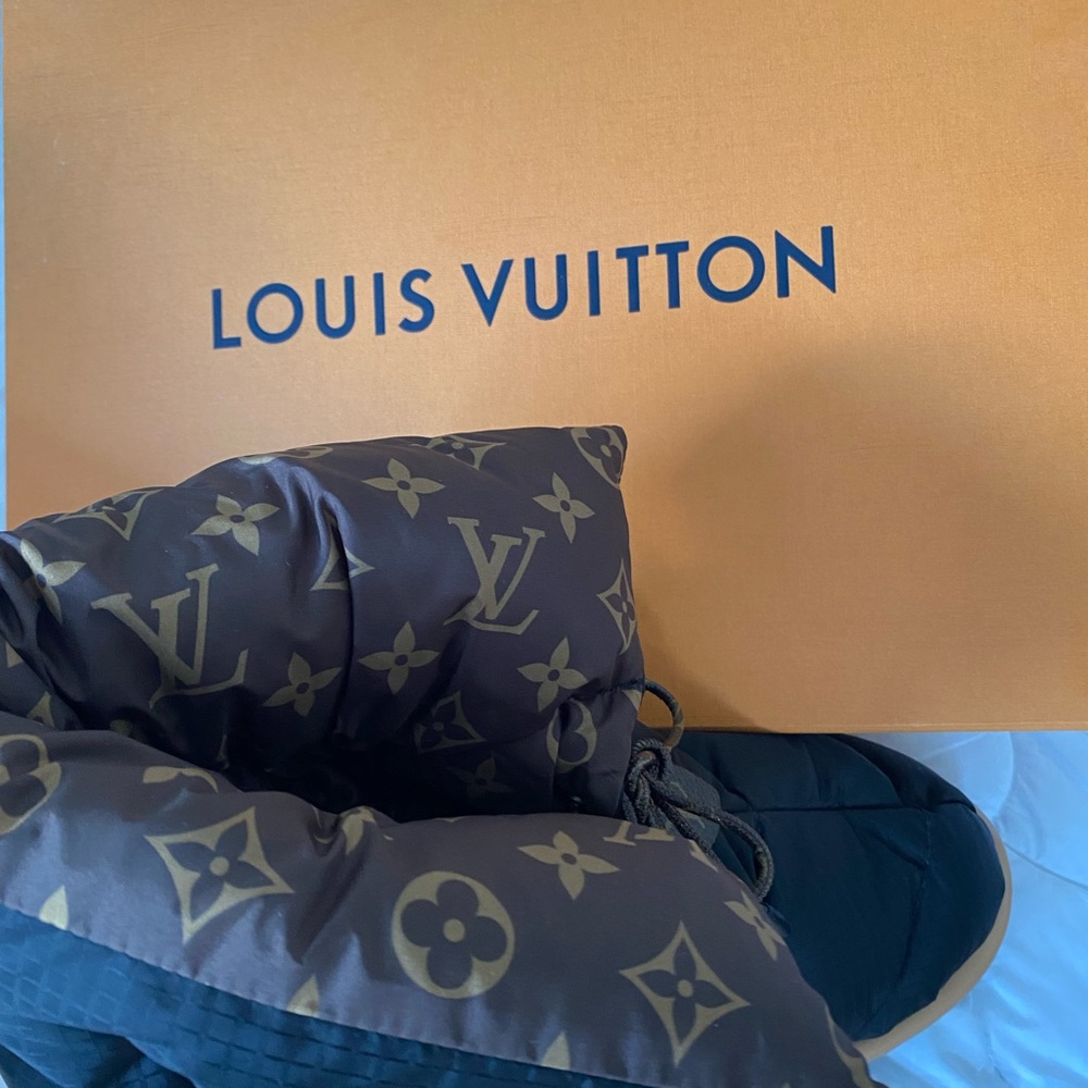 Louis Vuitton black nylon monogram ankle boot. Non smoking home.